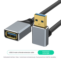 Câble d'extension USB 3.0 en gros, mâle vers femelle, coudé à 90 degrés, en alliage d'aluminium plaqué or, pour transfert de données et charge d'ordinateurs portables et PC
