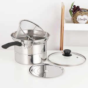Friteuse multifonction en acier inoxydable, marmite à nouilles, pot à <span class=keywords><strong>pâtes</strong></span>, pot à soupe <span class=keywords><strong>avec</strong></span> panier vapeur et <span class=keywords><strong>couvercle</strong></span> en verre pour la cuisine - Product Image 3