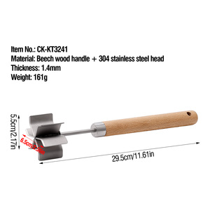 Hachoir à viande en acier inoxydable à 6 lames courbes avec manche en bois, ustensile de cuisine, écraseur de bœuf, écraseur de pommes de terre, écraseur de hamburgers - Product Image 2