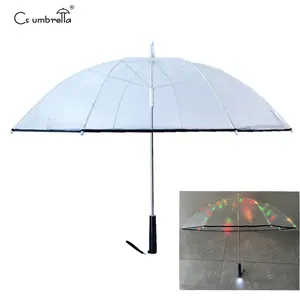 YS-1059 Kinder LED Regenschirm Transparenter POE Griff Mit Taschenlampe Benutzer definierter Druck Gerader LED Regenschirm Für Kinder