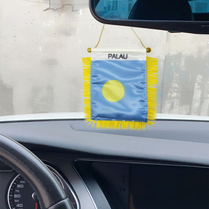 Mini bandiera bandiera personalizzata <span class=keywords><strong>Palau</strong></span> in raso Pennant bandiera auto con nappe gialle - Product Image 6