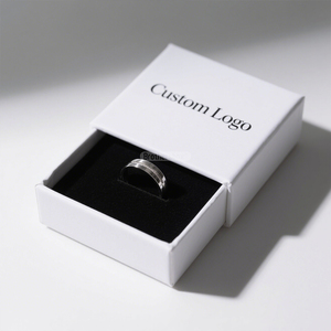 Custom Logo Biodegradable Luxury Ring Jewelry <b>Gift</b> <b>Box</b> with <b>Black</b> Plush Insert Handmade Rigid Paper Drawer <b>Box</b> - Product Image 3
