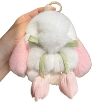 Gantungan Kunci Kelinci Mini Liontin Tas Wanita Ornamen Gantungan Kunci Mobil Mainan Boneka Hewan Lucu Hadiah Gantungan Kunci Bulu Kelinci Rex Asli