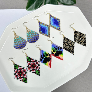 Pendientes AHAYA Hechos a Mano para Mujer Estilo Boho con Cuentas Miyuki, <span class=keywords><strong>Grandes</strong></span> <span class=keywords><strong>Abalorios</strong></span> de Declaración en Forma de Diamante, Estilo Religioso de Moda, Hipoalergénicos - Product Image 1