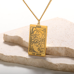 Cũ Tarot Của Phụ Nữ Vàng Thép Không Gỉ Chuỗi Mặt Trăng Dây Chuyền Cái Chết Dấu Hiệu Quà Tặng Vuông Thiết Kế Ý Thức Đồ Trang Sức - Product Image 6