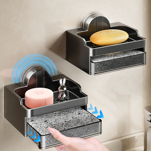 Wall Mounted Soap Dish With Sponge Holder Drainable Rectangular ABS Minimalist Design For Bathroom Use - Product Image 1