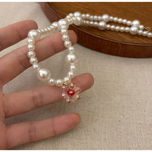 Collier ras du cou délicat en fausses perles avec pendentif fleur rose, chaîne élégante pour clavicule, bijoux quotidiens pour femme - Product Image 3
