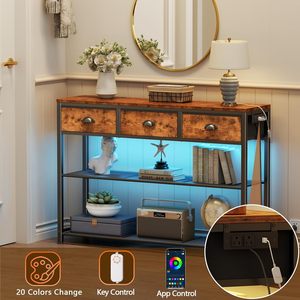 Khung sắt hiện đại Trạm Sạc 3 vải ngăn kéo 38 ''lối vào hành lang lưu trữ giao diện điều khiển bàn cà phê kệ & LED ánh sáng - Product Image 3