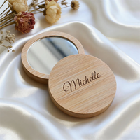 Miroirs de maquillage de poche en bois avec logo personnalisé, miroirs ronds portables écologiques en bambou, petit miroir cosmétique de beauté