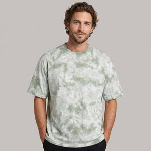 Men's <b>Tie</b>-<b>Dye</b> Cotton T-<b>Shirt</b> Short Sleeve O-Neck Casual Regular Fit Jersey Knitted Breathable Green Patterned Top - Product Image 1