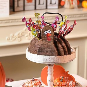 Solid Wood Turkey Candy Rack Dark Brown <b>Desktop</b> Thanksgiving Decorations Storage Display <b>Shelf</b> - Product Image 2