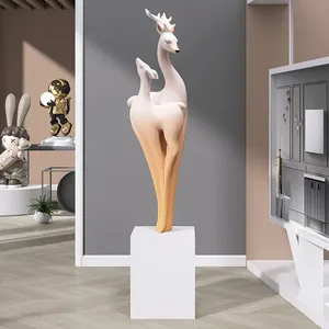 Nouveautés <span class=keywords><strong>2023</strong></span> : Vente en gros de décorations d'intérieur personnalisées, ornements mignons en résine en forme de cerf de dessin animé, sculptures de cerf en fibre de verre - Product Image 3