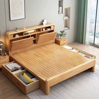 Lit de rangement haut en bois de chêne massif nordique avec interface USB, écologique, multifonctionnel, pour appartements de petite taille, idéal pour chambre principale, disponible en tailles Queen 1.8m et 1.5m