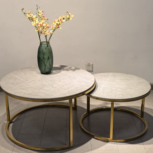 Tavolino da Caffè Moderno Quadrato in Marmo Convertibile con Struttura in Metallo, Altezza Regolabile, Arredamento Personalizzabile per Soggiorno - Product Image 1