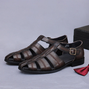 Sandales d'été classiques rétro en cuir de vache véritable pour hommes, antidérapantes, à bout fermé, avec fermoir et découpes, style décontracté chic - Product Image 6
