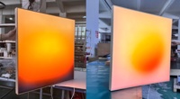 Kotak Lampu LED Sunset Art Deco LUZ Square dengan Dimmer Tombol Sentuh dan Bingkai Aluminium untuk Dekorasi Rumah
