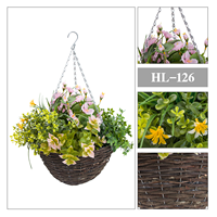 Panier suspendu artisanal en fleurs et plantes artificielles tressées, anti-UV, éco-responsable, pour la Fête des Mères - Vente en gros Ruopei