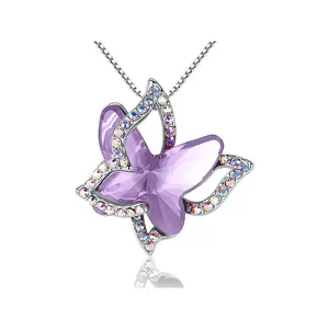 New Crystal Butterfly Pendant Necklaces Silver Plated Colorful Crystals Birthstone Jewelry Gifts for Women Birthday