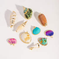 Pendentif vintage en coquillage naturel avec bord plaqué or, breloque ailes géométriques colorées pour accessoires de bijoux et colliers DIY