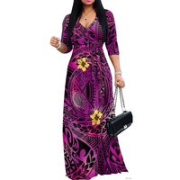 Robe longue personnalisée écologique Samoan Puletasi, style polynésien, col en V, robes longues élégantes de grande taille pour femmes pour l'automne