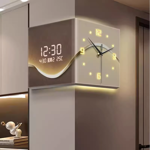 Reloj de pared moderno con pantalla Digital silenciosa de doble cara para sala de estar, Art Deco abstracto, retroiluminación naranja, aguja acrílica de doble cara - Product Image 1