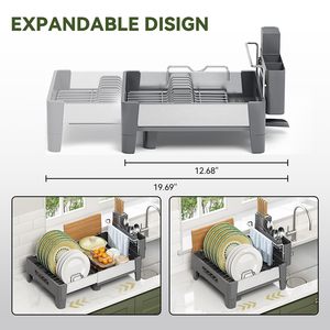 5-in-1 Stainless Steel Extendable Over the Sink Organizer Kitchen Plate <b>Rack</b> Dish <b>Drying</b> <b>Rack</b> - Product Image 2