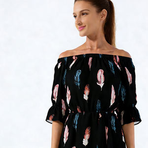 Vestido Midi Elegante con Estampado de Plumas y Mangas Abullonadas, Estilo Casual/Oficina para Mujer, Todas las Tallas, Personalizable 2026 - Product Image 6