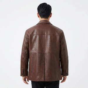 Gabardina de Cuero Genuino para Hombre, Impermeable, con Solapa con Muescas, Cierre de un Solo Botón, Largo Regular, Color Marrón, Tejido de Punto - Product Image 2