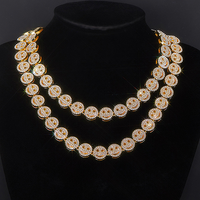 Ensemble de bijoux Hip Hop Happy Smiley Face plaqué or et argent, chaîne cubaine brillante entièrement sertie de diamants, collier et bracelet Smiley Face 12 mm