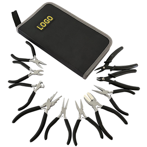 Kit de 10 pinces à bec effilé personnalisables avec poignée en caoutchouc, outils multifonctionnels pour la fabrication de bijoux, en acier au carbone, support OEM, mâchoires biseautées - Product Image 1