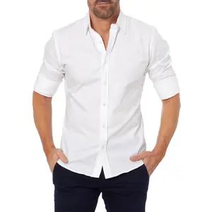Hoge Kwaliteit Witte Formele Jurk Shirt Heren Vintage Knoop Up Lange Mouw Casual Shirts Smoking Business Shirt