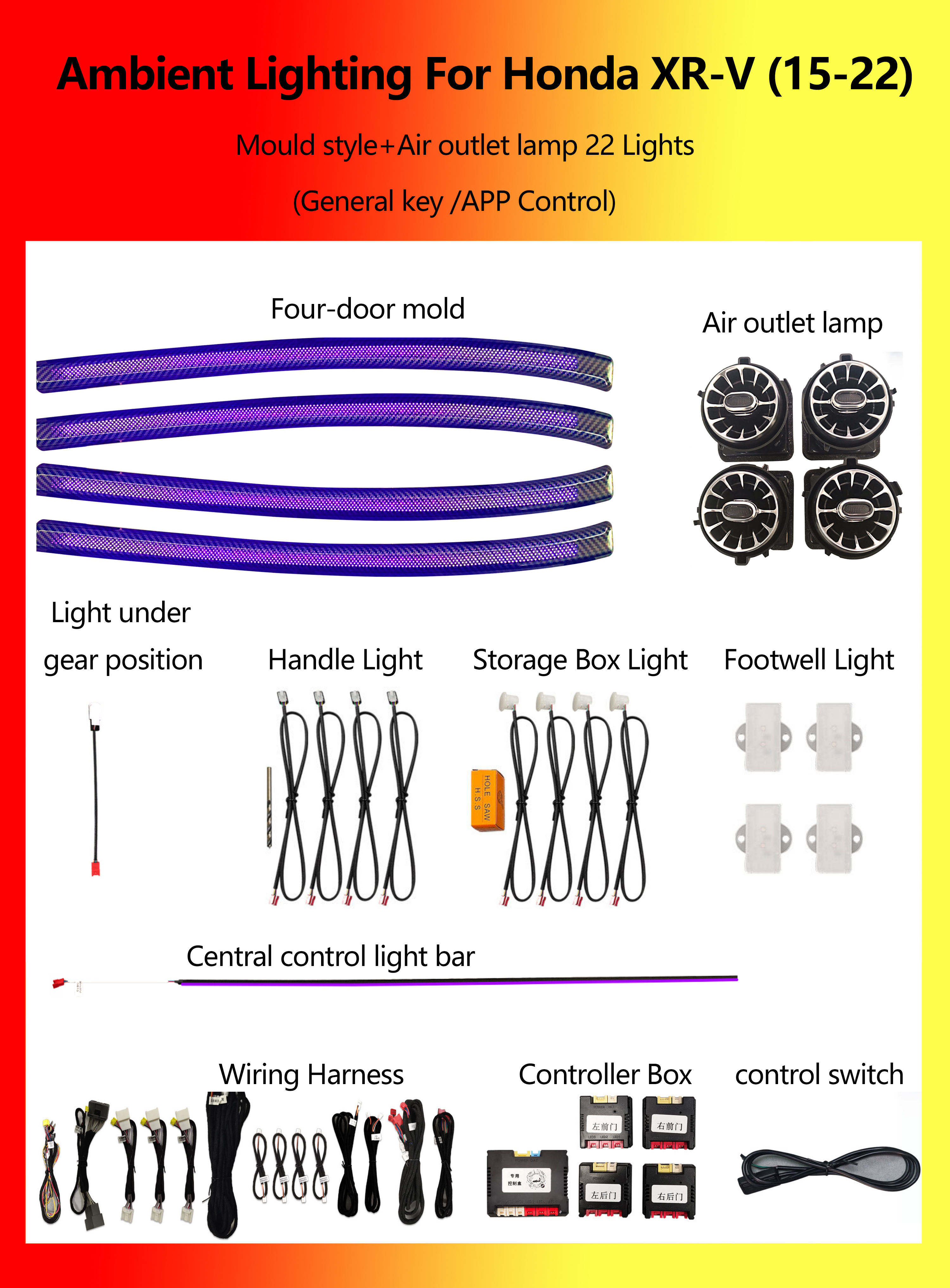 Honda XR-V Mould style+Air outlet lamp RGB  22 Lights