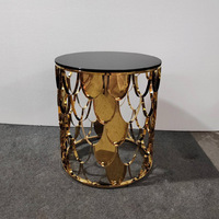 Table basse contemporaine en marbre circulaire, acier inoxydable et verre, meubles de salon