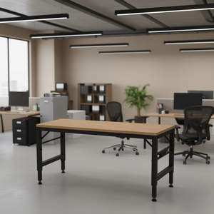 Adjustable Height 60 In Workbench Rubber Wood <b>Top</b> 2000 Lbs <b>Load</b> Capacity Commercial Office Desk - Product Image 2