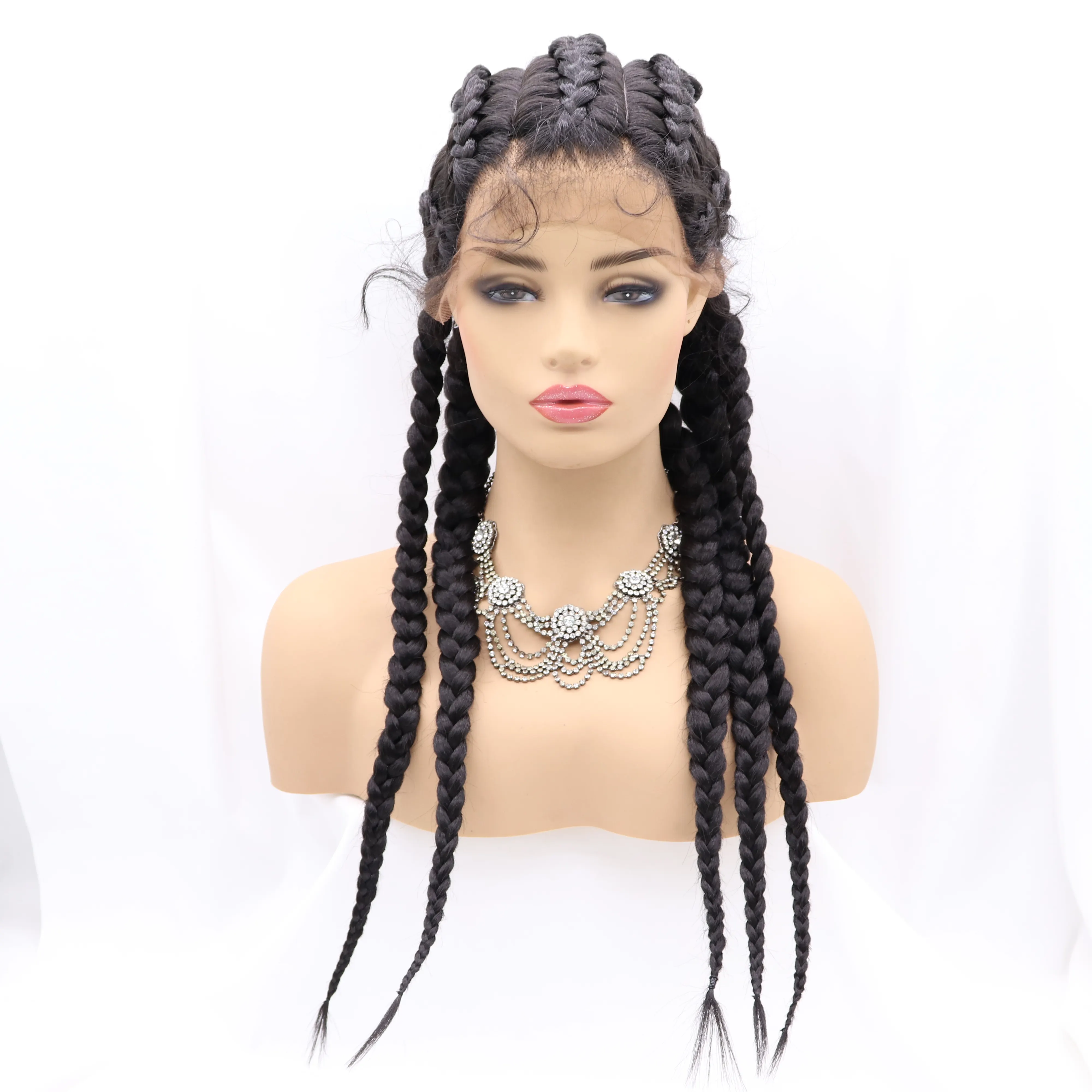 Wholesale transparent lace braided wigs with bangs hair braided wig for black women front lace blonde lace frontal braided wigs