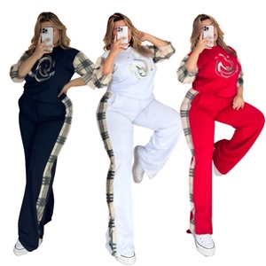 Conjunto de Dos Piezas de Lujo para Mujer, Nuevo Estilo Casual a Cuadros, Estilo Europeo Americano, Tallas Grandes, Manga Corta, Estampado - Product Image 1