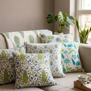 Unique Hand Block Bohemian Vintage Floral Cotton Washable Customizable Square <b>Throw</b> <b>Pillow</b> Cover Zipper 400TC Home Hotel Decor - Product Image 1