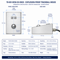 Souris à boule de défilement industrielle de bureau en acier inoxydable anti-explosion IP54 USB PS/2 pour l'industrie pétrolière, gazière et pétrochimique TB-001-DESK-EX-DN20