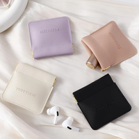 Pochette à bijoux en cuir de luxe, fermeture à pression portable, cuir PU souple, mini sac carré pour boucles d'oreilles, écouteurs, rouge à lèvres