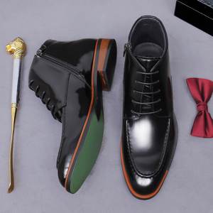 Bottes en cuir pour hommes de grande taille, faites à la main, haut de gamme, à bout pointu, style britannique, brillantes, avec fermeture éclair, bottes courtes en cuir de vache, chaussures pour hommes - Product Image 4