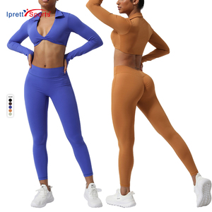 Yeni stil büküm ön turn-aşağı yaka spor spor giyen Push up yastıklı Yoga sutyen popo kaldırma ezme tayt 2 parça setleri - Product Image 1