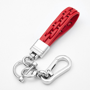 Carabiner Keychain Red Leather Zinc Alloy Rectangle Shape G3903 Hard Wearing Home Use - Product Image 1