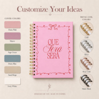 Agenda mensuel et hebdomadaire personnalisé 2026 2027 avec couverture en papier spirale rose A5, avec onglets et autocollants, en espagnol, Que Sera Sera
