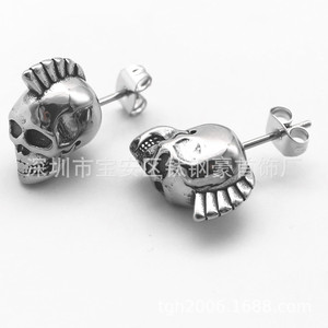 Pendientes Yunnique con diseño geométrico de calavera de esqueleto en acero de titanio, joyería de moda. - Product Image 3