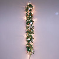 Guirlande de Noël en corne de cerf faite à la main, couleur café, avec lumières, pour porte extérieure, ornement suspendu, nœud, vente en gros d'usine JIAXUN