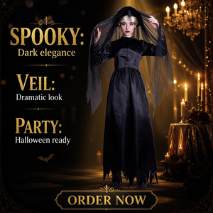 Costume de sorcière pour Halloween, fête costumée, <span class=keywords><strong>cosplay</strong></span>, tenue de scène, robe de mariée fantôme séduisante en gaze synthétique noire pour adultes - Product Image 4