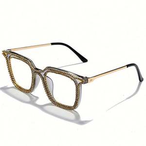 Lunettes de soleil vintage tendance 2020 pour femmes, montures de lunettes carrées pour hommes avec chaîne en strass colorés - Product Image 6