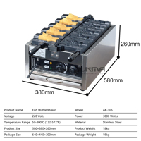 Machine à gaufres de poisson antiadhésive 220V à bouche ouverte Machine Taiyaki en acier inoxydable à 5 gaufres pour snack-bar