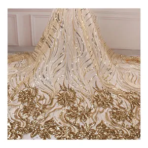 Haute qualité paillettes dentelle tissu doré Net broderie Tulle dentelle tissu pour robe de soirée de mariage