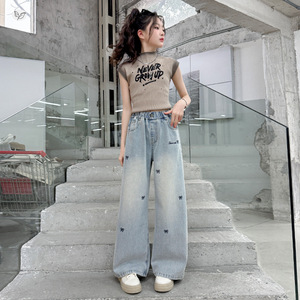 Jeans Retro con Lazo para Niñas de Buena Calidad, Diseño Nuevo Primavera-Verano 2026, Pantalones Anchos para Niños - Product Image 4